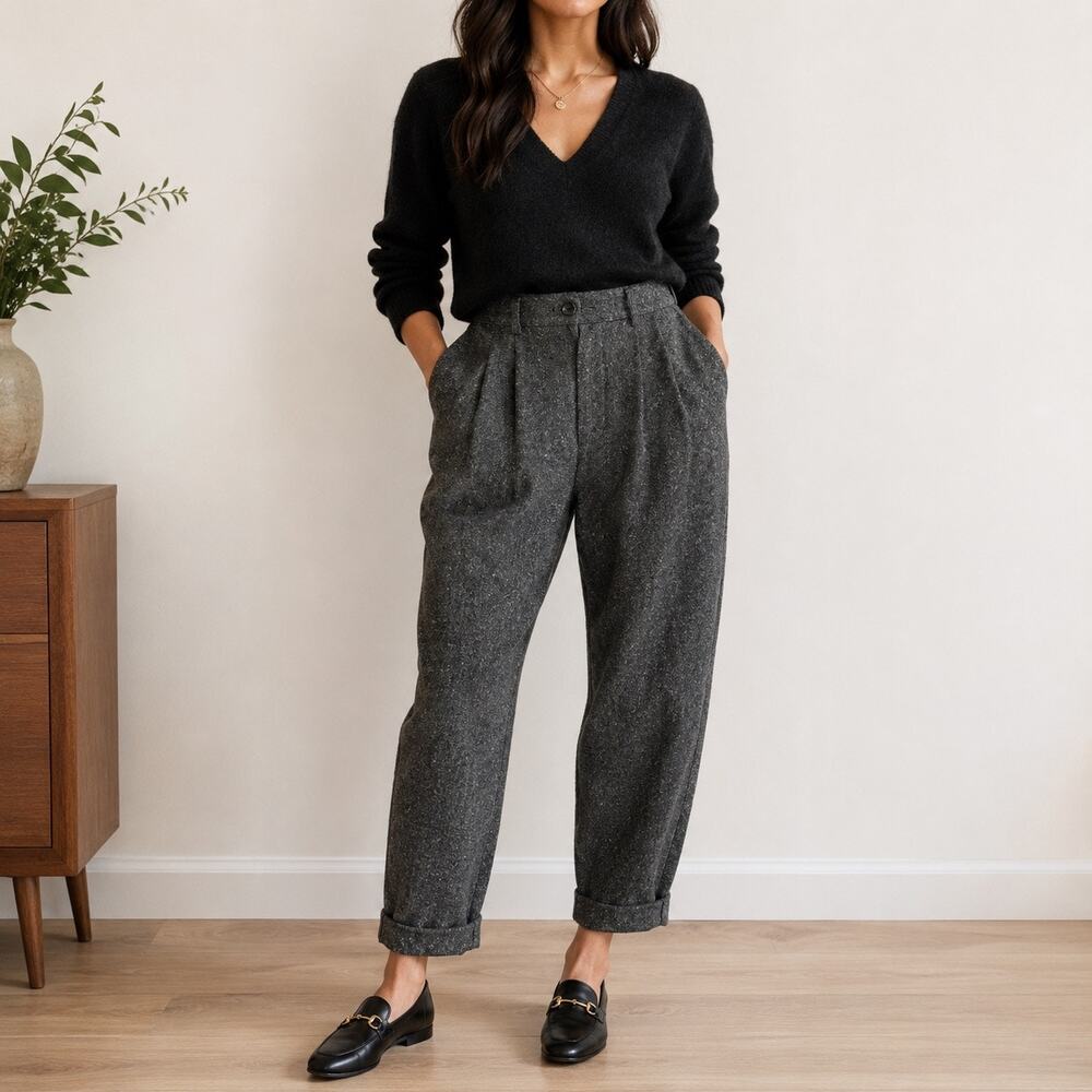 Ralph Lauren 14W High Rise Pleated Wool Tapered Ankle Trousers Gray